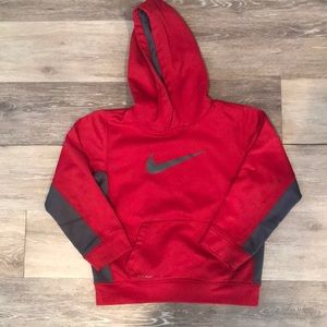Red Nike Dri fit hooded sweatshirt. Size 7